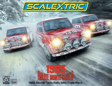 Scalextric C4488A 1965 Monte Carlo Rally Mini Triple Pack, 132 Scale w/Lights